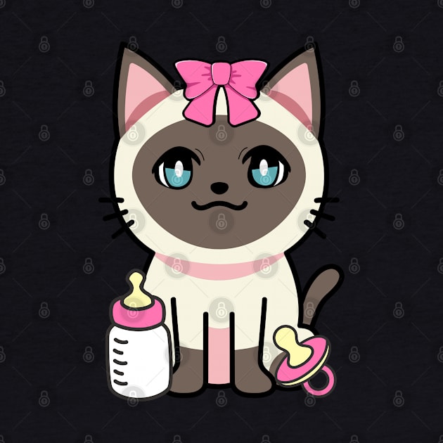 cute baby siamese cat wears a pink ribbon by Pet Station